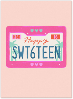 Sweet 16 License Plate Card