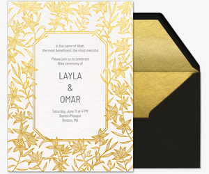 Gold Flora Border (Wedding) Invitation