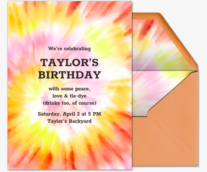 Tie-dye Party Sunburst Invitation