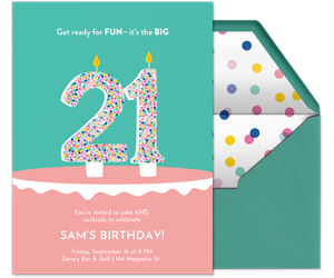 21st Birthday Cake Candle Invitation