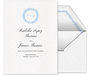 Blue Floral Monogram (Reception) Invitation