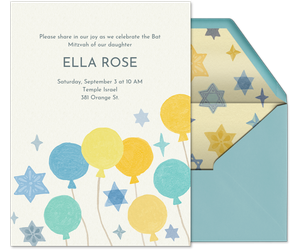 Star of David and Balloons Invitation