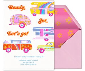 Bright Retro Cars by CatCoq Invitation