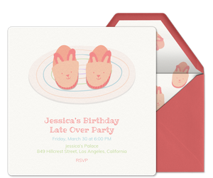 Tiny Fuzzy Bunny Slippers Invitation