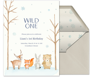 Woodland Critter First Birthday Invitation