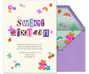 Sweet Sixteen Letter Collage Invitation