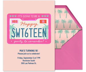 Sweet 16 License Plate Invitation