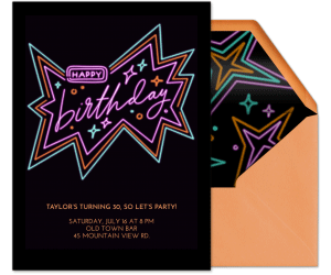 Happy Birthday Neon Sign Invitation
