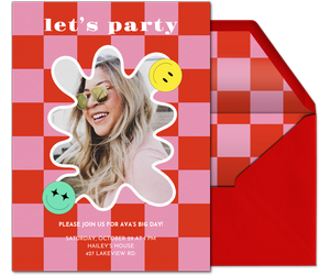 Groovy Checkerboard Red Invitation