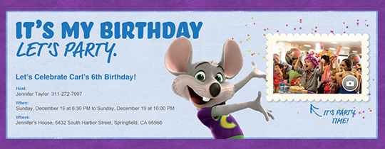 Chuck E. Cheese's free online invitations
