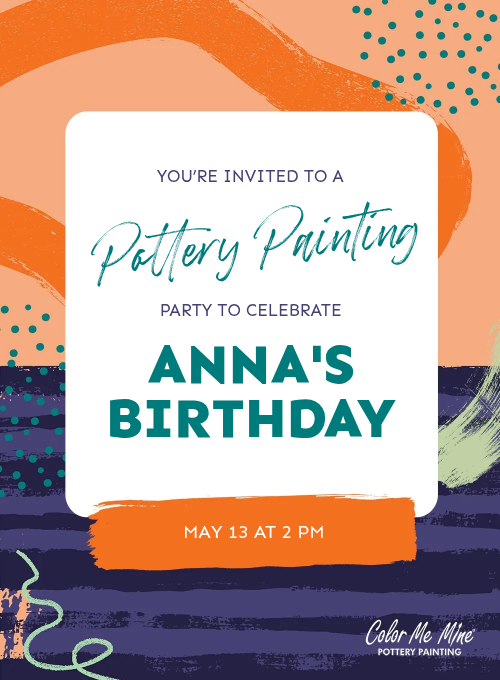 Color me mine purple and orange brush stroke invite