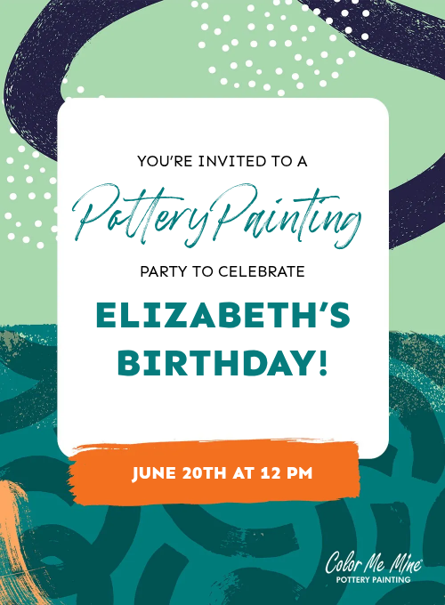 Color me mine colorful shapes in teal and deep blue invite