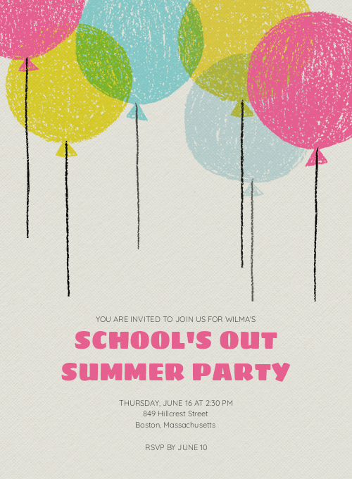 Crayon Balloons graduation invitation