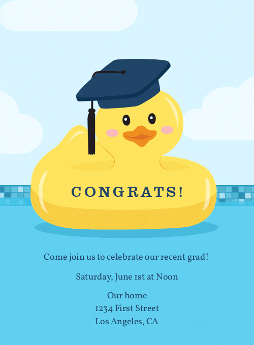 Gradduckypoolparty graduation invitation