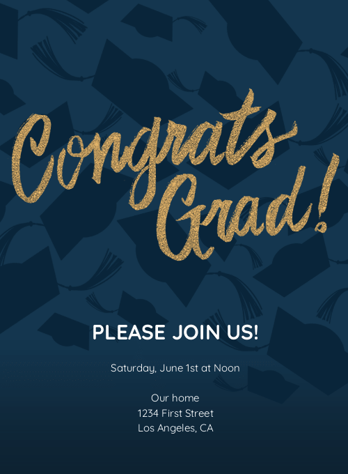 Hatsoffblueandgold graduation invitation
