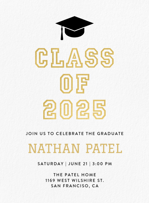 Varsity Grad Gold graduation invitation