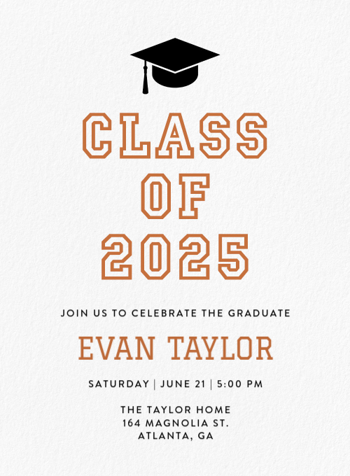 Varsity Grad Orange graduation invitation