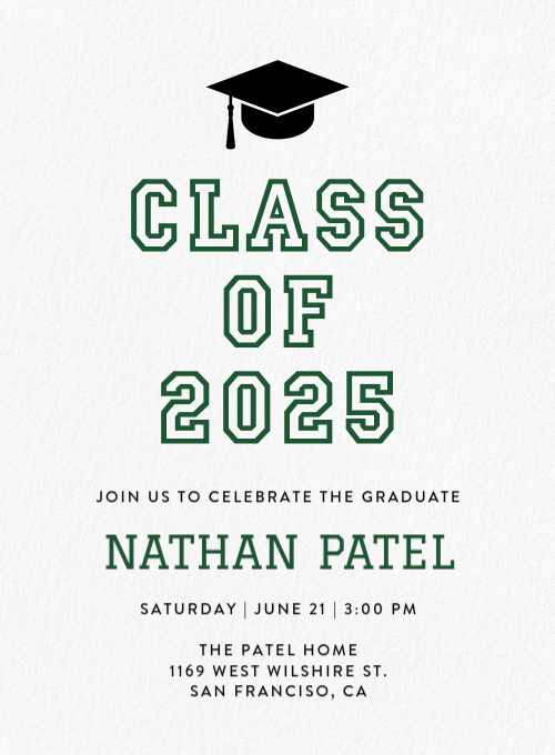 Varsity Grad Green graduation invitation