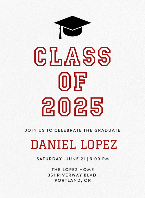 Varsity Grad Maroon graduation invitation