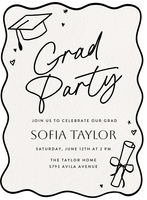 Doodle Waves graduation invitation