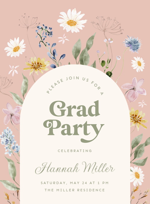 Delicate Florals in Pink Graduation graduation invitation