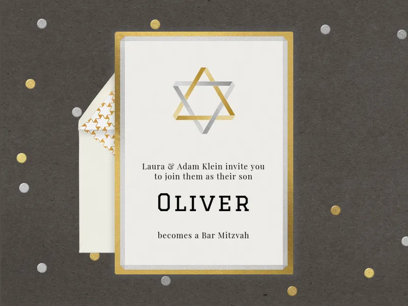 Gold & Silver Star of David - bar_bat_mitzvah - Invitation