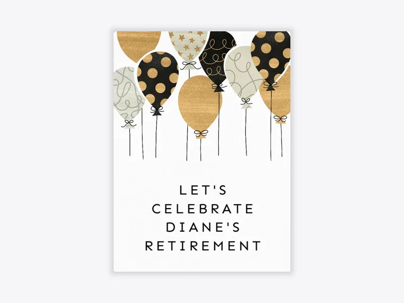 White Gold Print Balloons - retirement_farewell - Invitation