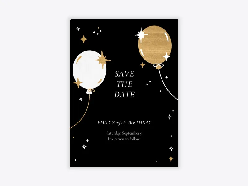 Gold Sparkle Balloons Save the Date - birthday_save_the_date - Invitation