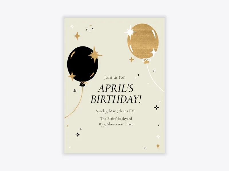 Beige Sparkle Balloons Birthday - birthday - Invitation