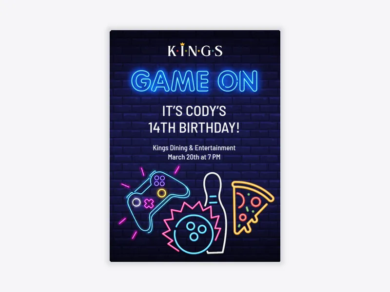 Kings Dining & Entertainment: Game On - bowling - Invitation
