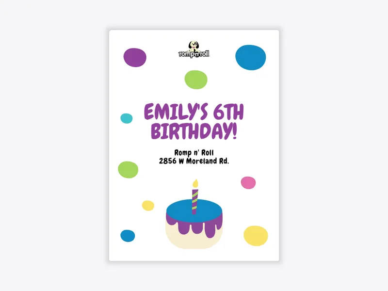 Romp n’ Roll: Cute Colorful Birthday Cake - romp_n_roll - Invitation
