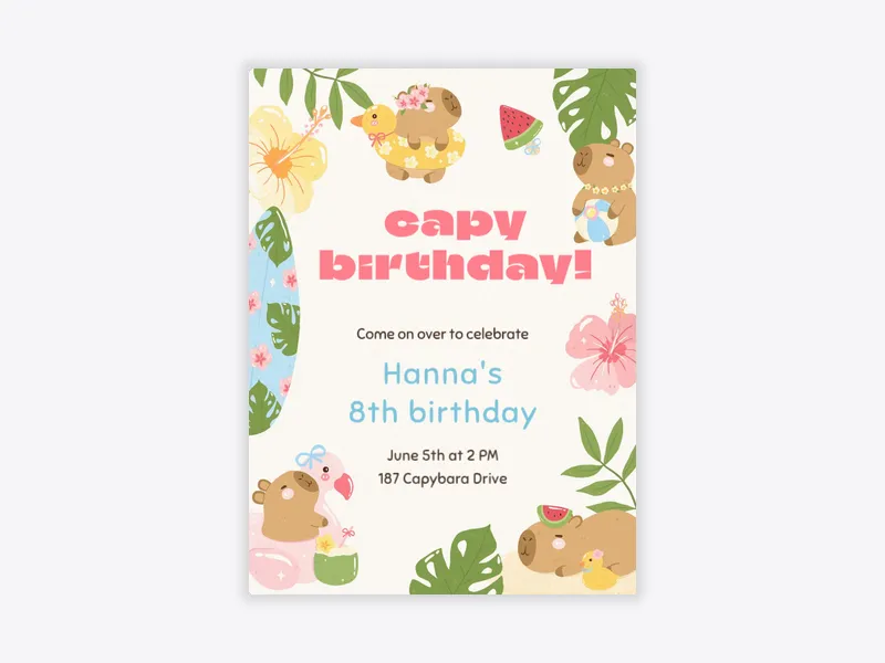 Tropical Capybara - kids_pool_party - Invitation