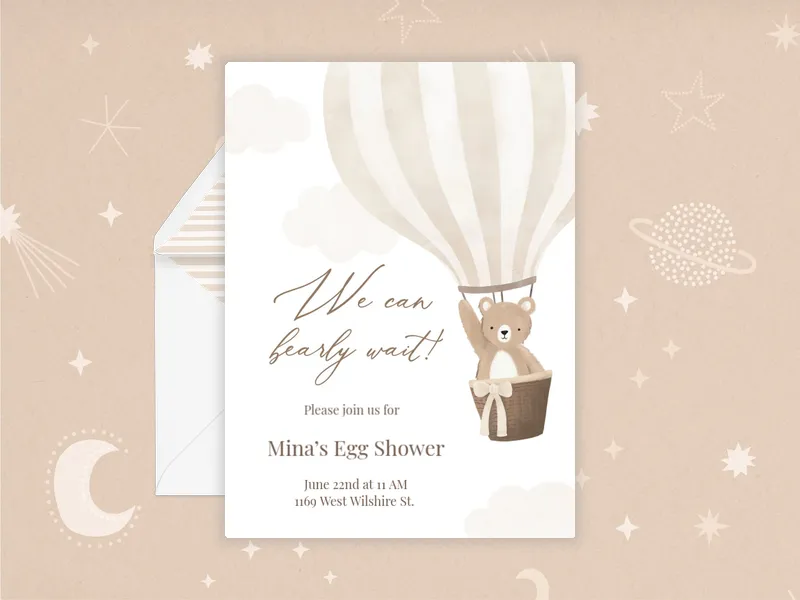 Watercolor Balloon Bear Egg Shower - parenthood_journey - Invitation