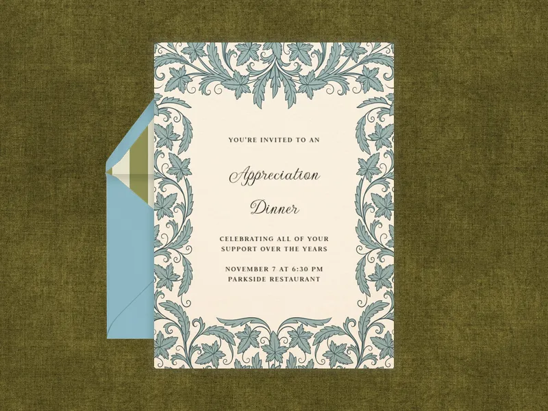 Blue Whimsical Leaves - appreciation_events - Invitation