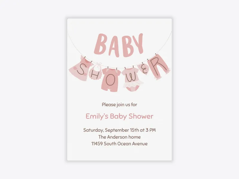 Pink Baby Clothesline - baby_shower - Invitation