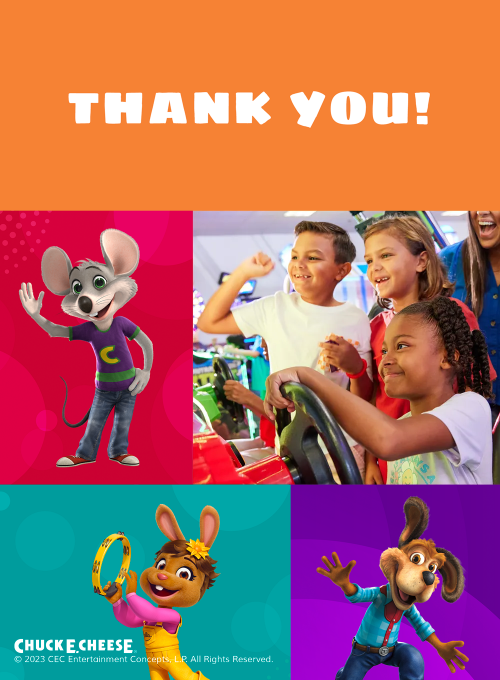Chuck E. Cheese: Roll On Over (Photo) - thankyou_cards - Card