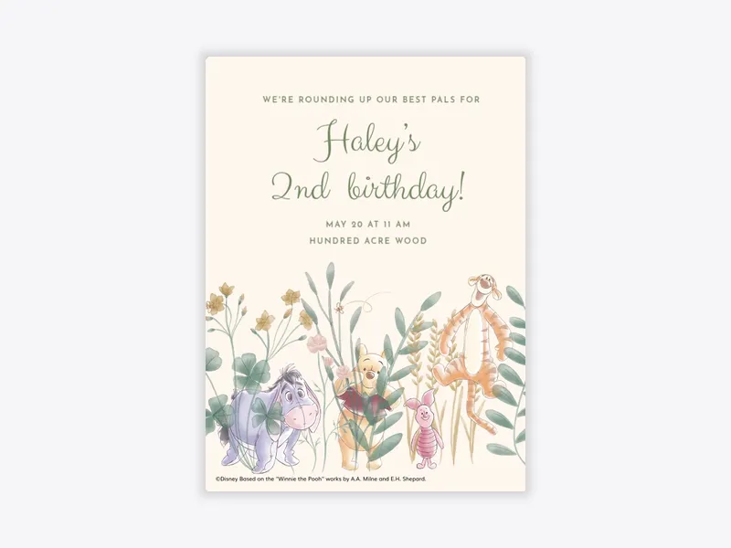 Disney’s Winnie the Pooh: Watercolor Pooh & Friends 2nd Birthday - featured - Invitation