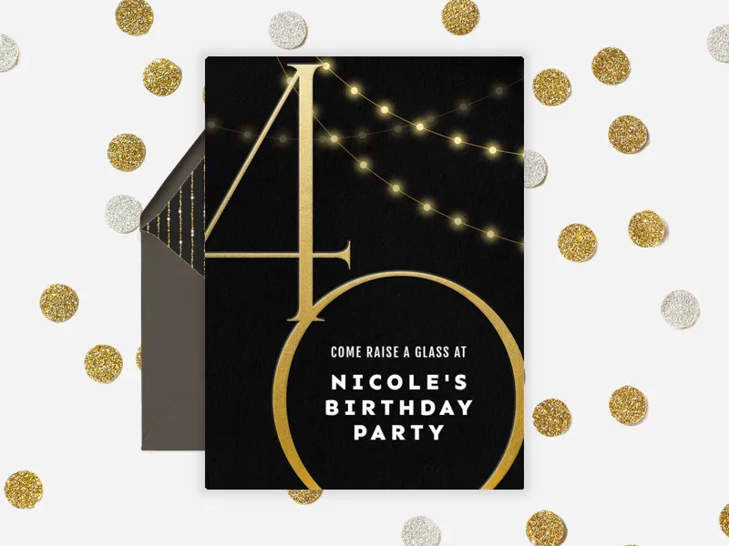 Elegant String Lights - 40th_birthday - Invitation