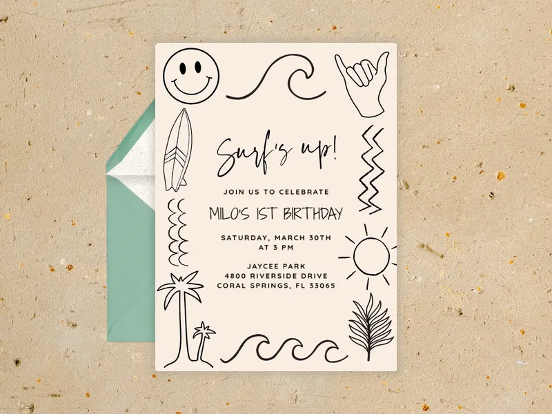Hang Ten, Y’all 1st Birthday - featured - Invitation