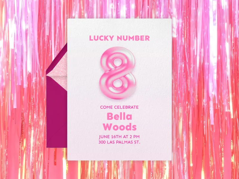Holographic Pink Balloons - 8th_birthday - Invitation