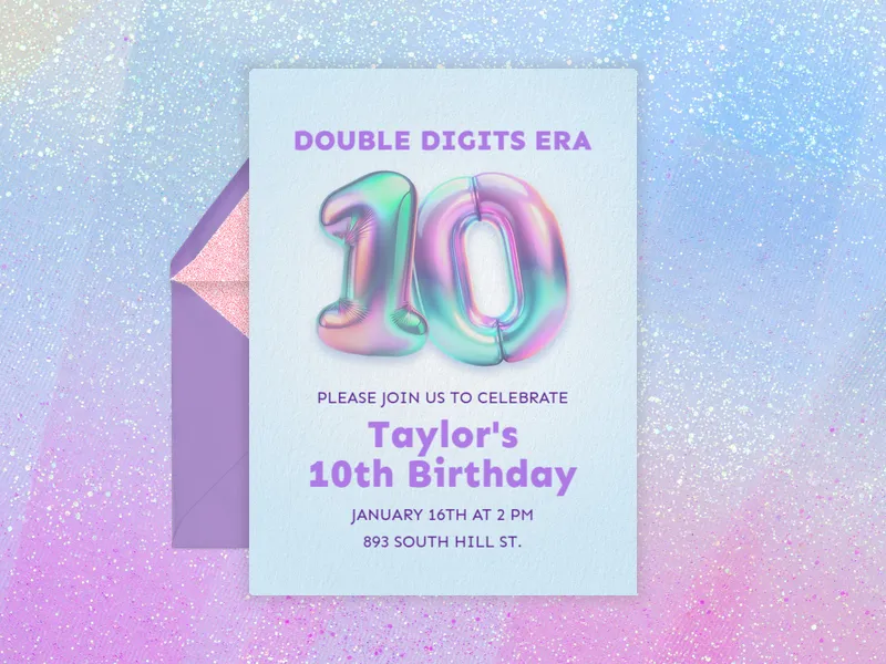 Holographic Balloons - kids_teens_birthday_milestones - Invitation