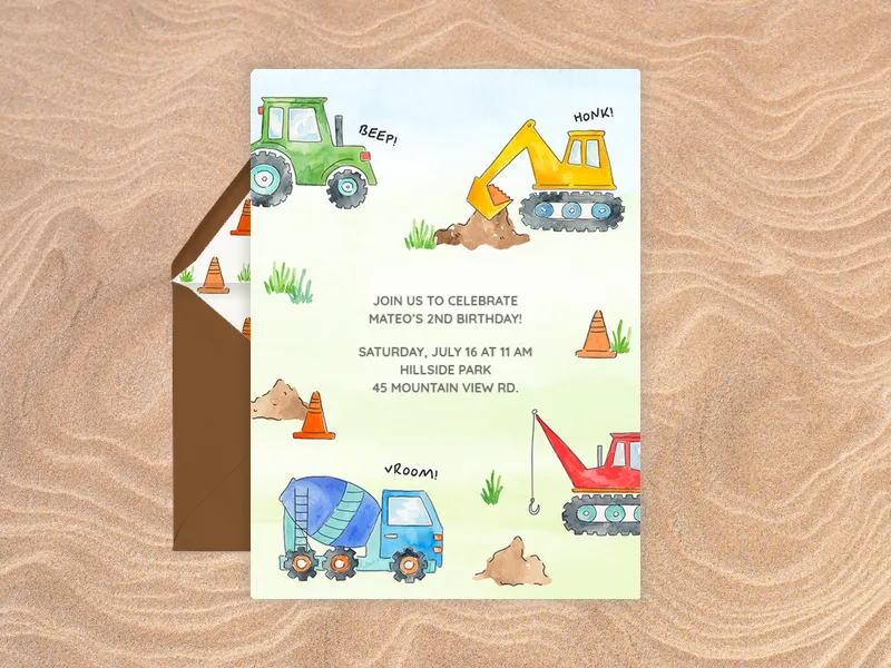 Honk Beep Vroom Construction 2nd Birthday - 2nd_birthday - Invitation