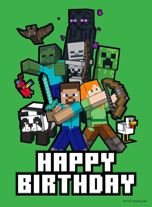 Minecraft: Vanilla Main Characters (Birthday) - birthday_kids_cards - Card