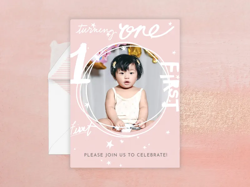 One Words Pink (Photo) - babys_first - Invitation