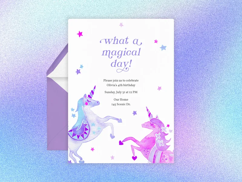 Pink & Purple Unicorn Birthday - rainbows - Invitation