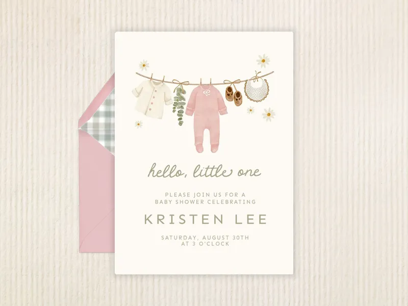 Pink Daisies & Darling Duds - baby_sprinkle - Invitation