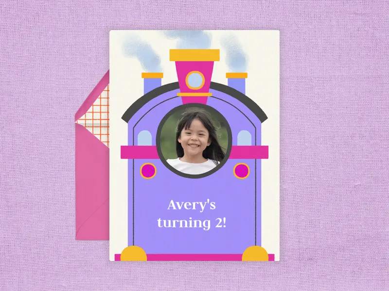 Purple Tank Engine 2nd Birthday (Photo) - featured - Invitation