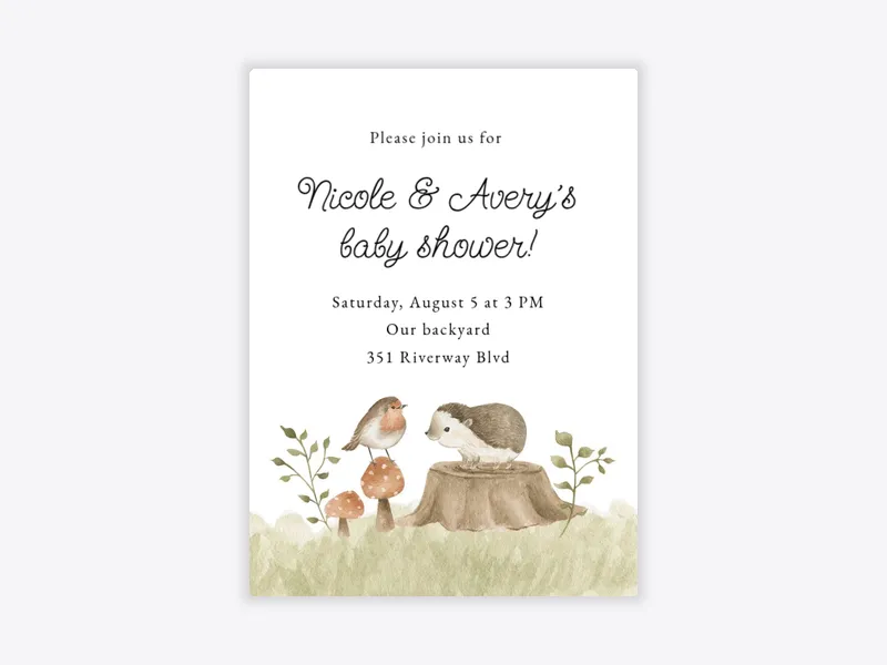 Robin & Hedgehog - baby - Invitation