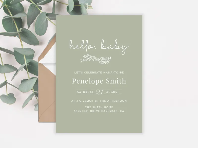 Sage Floral Hello Baby - baby_shower - Invitation