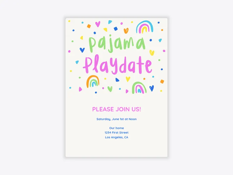 Pajama Playdate - sleepover - Invitation